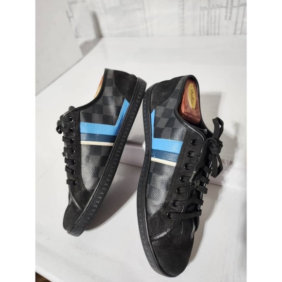 Authentic LOUIS VUITTON Suede Canvas Totem Sneakers Black Size 7 - Picture 5 of 16